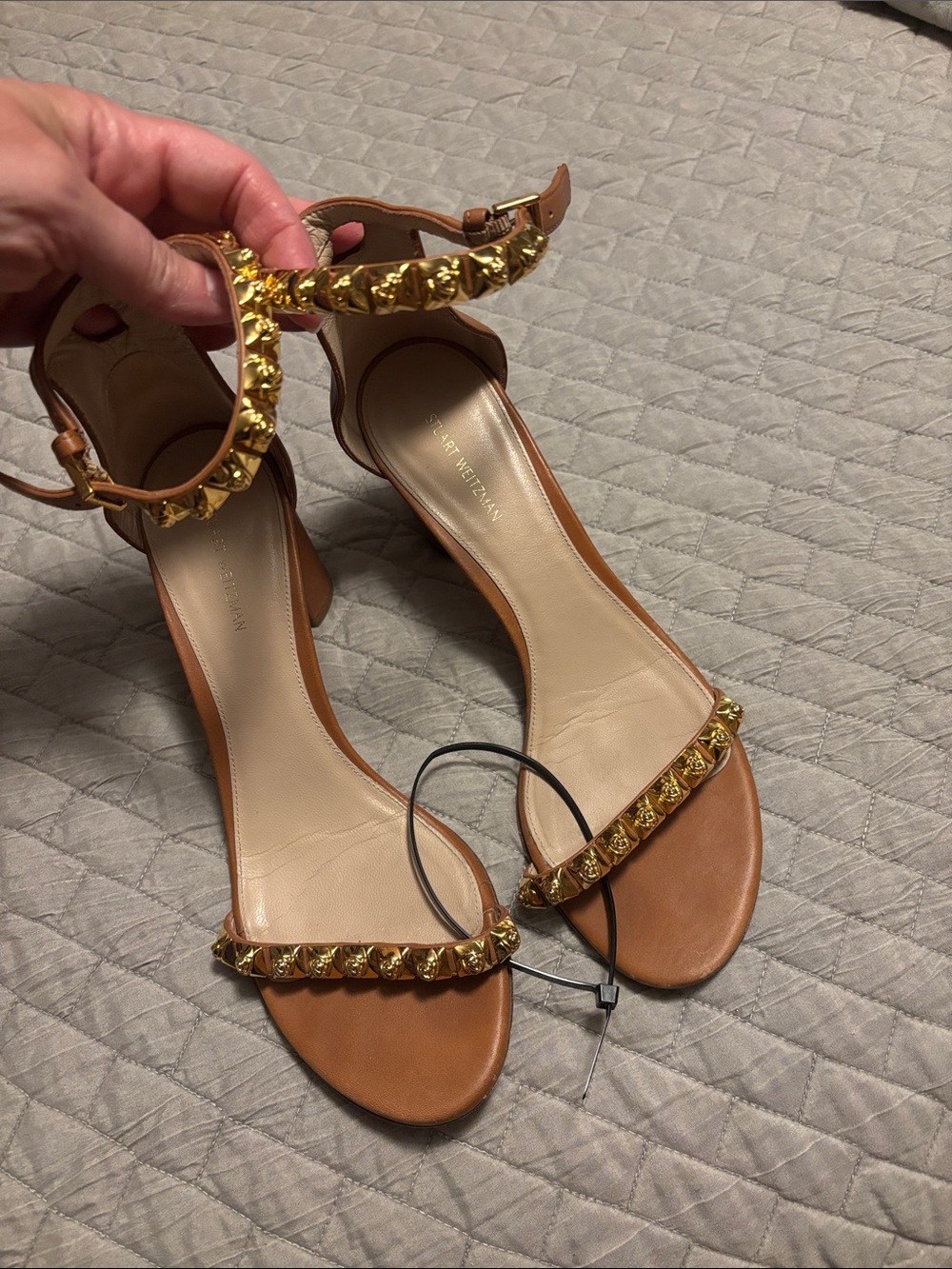 Stuart Weitzman Women's Tan Leather Block Heel Sandals - Picture 3 of 8